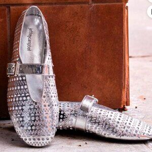 Jeffrey Campbell Mary Jane Shelly Flats Silver Perforated Leather Buckle 6